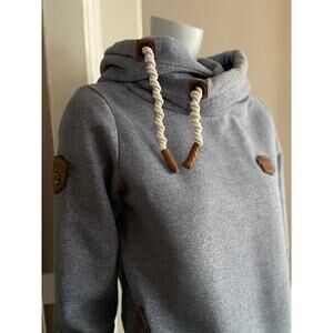 NAKETANO Blue Thick Hoodie w/Leather Accents Womens sz S